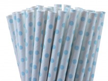 Paper Straws - Aqua Blue Small Dots