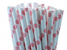 Coral Pink Polka Dot Paper Straws